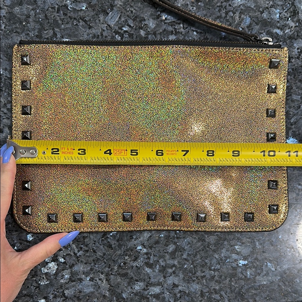 Rebecca Minkoff Gold Glitter Kerry Studded Wristlet/Clutch/Pouch - Picture 6 of 7